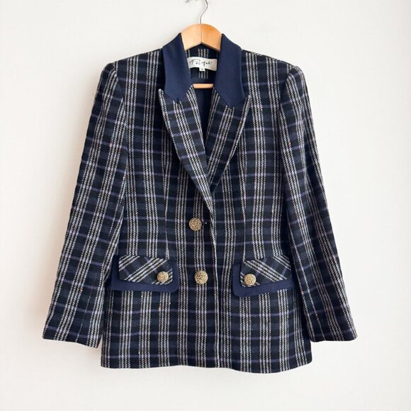 Vintage Plaid Wool Blazer with Gold ButtonsS/M - Picture 1 of 8